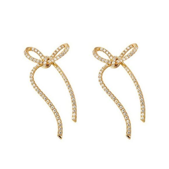 Crystal Bow Earrings in Gold - Picture 9 of 10
